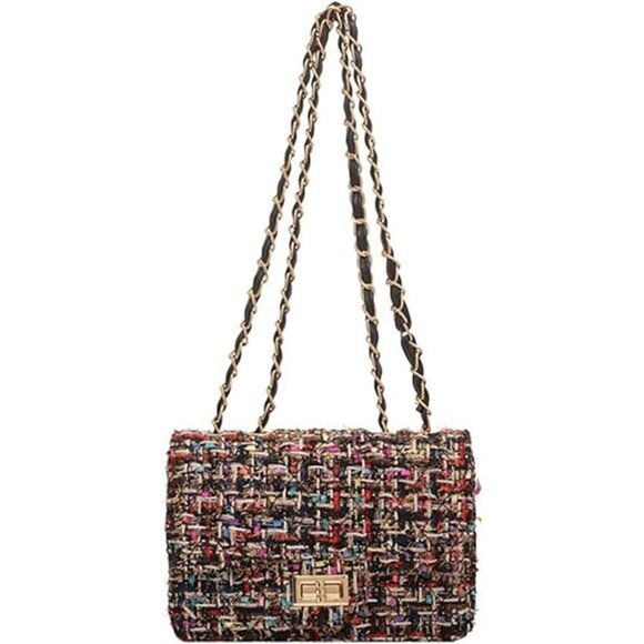 Handbags - Crossbody Shoulder Bag Women Tweed PU Leather Small Purse for Evening Travel